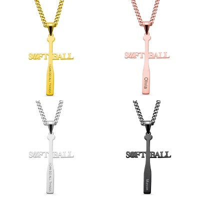 Personalized Softball or Baseball Cross Name Necklace