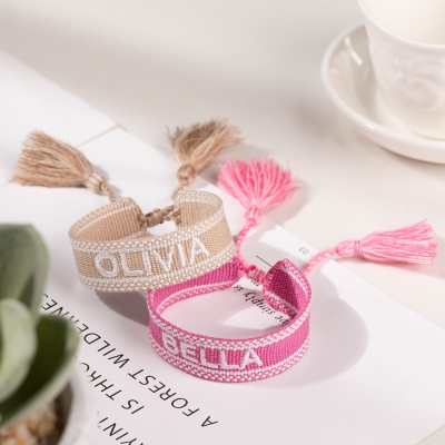 Personalized Embroidered Woven Friendship Bracelet