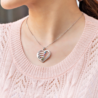 Personalized Name and Birthstone Family Heart Necklace