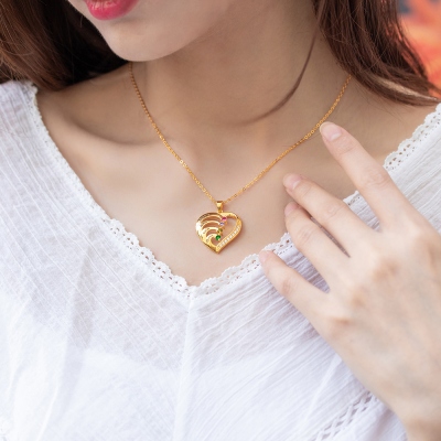 Personalized Name and Birthstone Family Heart Necklace