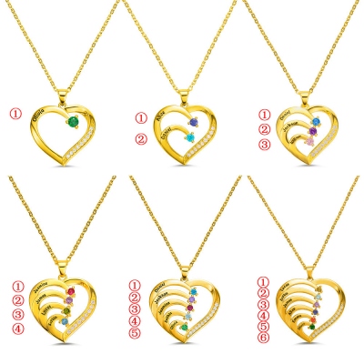 Personalized Name and Birthstone Family Heart Necklace