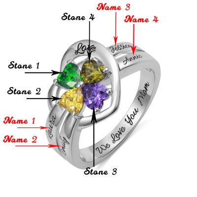 Personalized Name Heart Ring with Birthstone