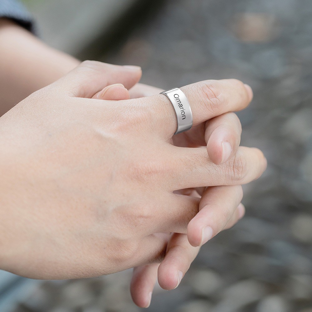 Men's Engraved Ring Stainless Steel Promise Rings, Black/Silver/Gold Plated Matte Finish Personalized Ring, Custom Men's Gifts for Husband/Dad/Boyfriend