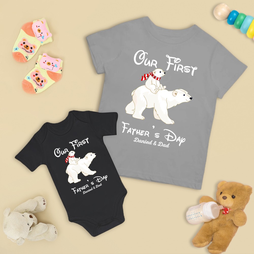 Custom Name Father and Baby Matching Set, Our First Father's Day Together 2024 Shirt, 100% Cotton Shirt, Father's Day Gift for Baby New Dad