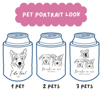 Personalized Cute Pet Portrait Can Cooler with Name, Hand Drawn Cat/Dog Sketch Insulated Drink Sleeve, Summer Party Favor, Gift for Pet Owners/Lovers