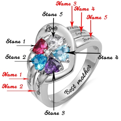 Personalized Name Heart Ring with Birthstone