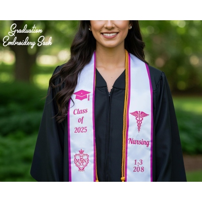 Personalisierte Abschlussstola, bestickte Schärpe für Krankenpflegeabsolventen, individueller Name und Schullogo, College-Abschlussstola, Graduierungsgeschenke