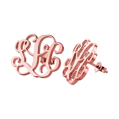 Monogram Stud Earrings 18K Rose Gold Plated Silver