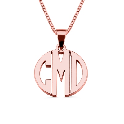 Custom XS Block Monogram Necklace In Rose Gold