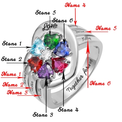 Personalized Name Heart Ring with Birthstone