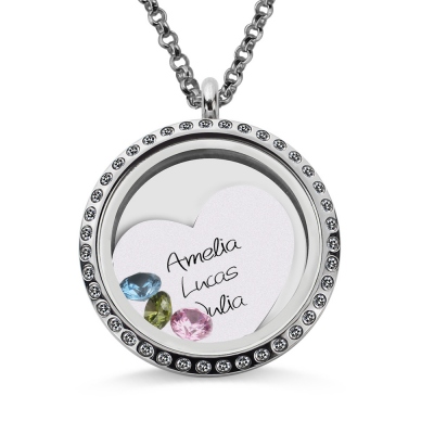 Engraved Love Floating Locket With Birthstone