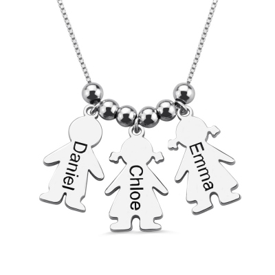 Engraved Name Kids Charms Mother's Necklace Sterling Silver