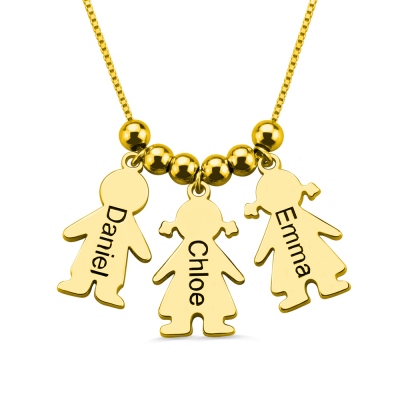 Engraved Name Kids Charms Mother's Necklace Gold Plated Silver