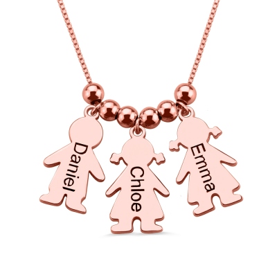 Engraved Name 3 Kids Charms Mother's Necklace Rose Gold