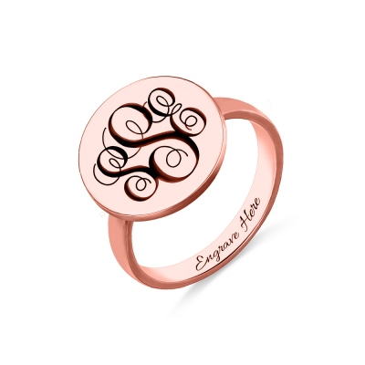 Engraved Monogram Signet Ring In Rose Gold