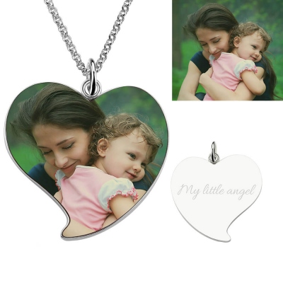 Heart Anniversary Necklace Gift Engraved Phrase and Image