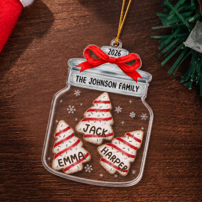 Personalized Christmas Theme Snowflake Family Name Jar-Shaped Ornament with 2-8 Names and Year, Home Decor, Christmas Gift for Family/Friends