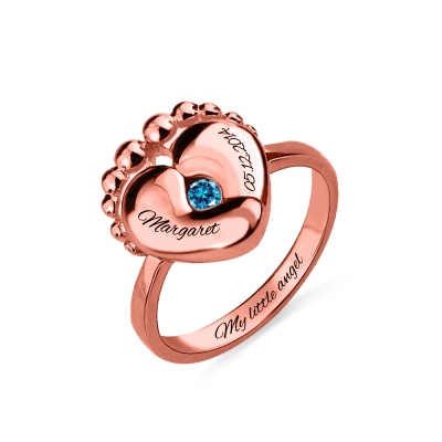 Baby Feet Birthstone Ring For New Mom In Rose Gold