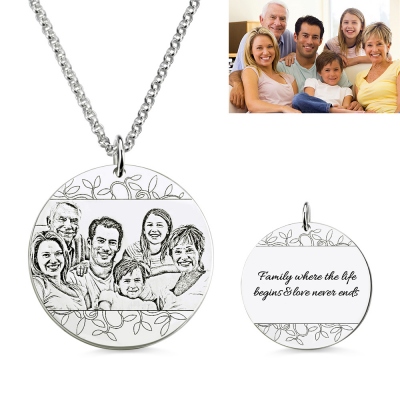 Personalized Family Photo Engraved Necklace Sterling Silver
