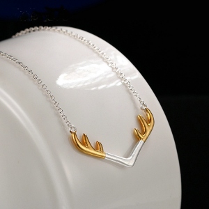 Deer Antler Necklace Sterling Silver