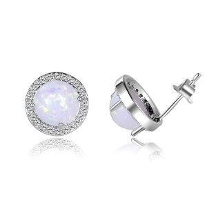 White Opal Round Studs Earrings