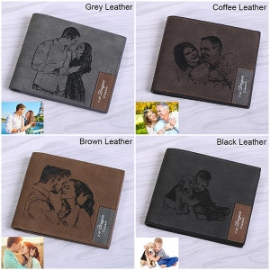 Men's Engraved Photo Leather Wallet