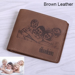 Men's Engraved Photo Nubuck Leather Short Wallet
