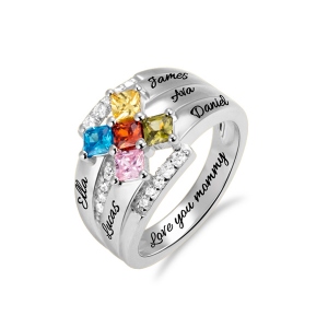 Personalized Square Birthstone Name Ring in Silver