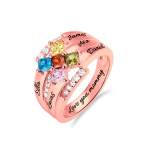 Personalized Square Birthstone Name Ring in Rose Gold