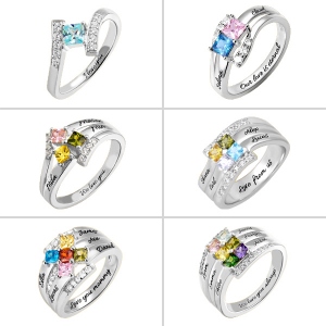 Personalisierte 1-6 Quadrat Geburtsstein Ring mit Gravur in Silber