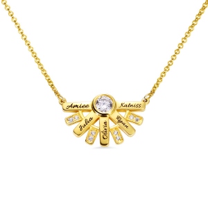 Personalized "You Are My Sun Shine" Birthstone Necklace Gold