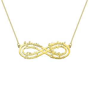 Personalized 8 Names Infinity Necklace in Gold