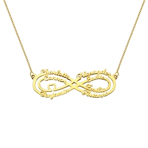 Personalized 7 Names Infinity Necklace in Gold