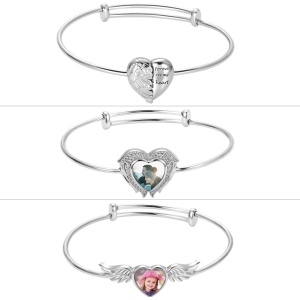 Engraved Heart Shaped Silver Photo Bracelet