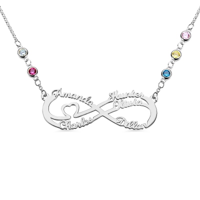Personalized 5 Names Infinity Necklace with Birthstone
