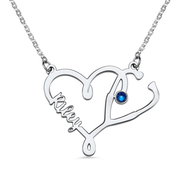 Personalized Name Stethoscope Necklace with Birthstone