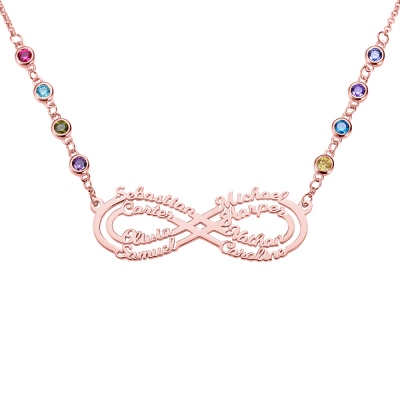 Personalized 8 Names Infinity Necklace in Rose Gold