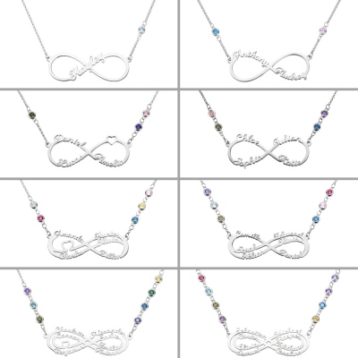 Personalized Infinity Name Necklace with Birthstone Sterling Silver