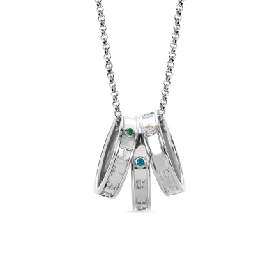 Engraved Ring Necklace with Birthstone