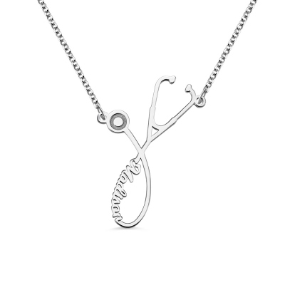 Custom-made Stethoscope Name Necklace with Birthstone