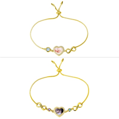 Personalized Infinity Heart Photo Bracelet in Gold