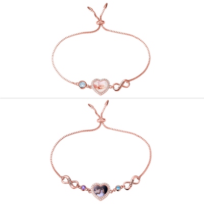 Personalized Infinity Heart Photo Bracelet in Rose Gold