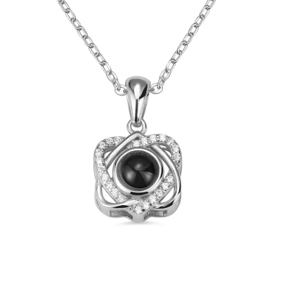 Personalized Double Heart Projection Picture Necklace in 100 Languages