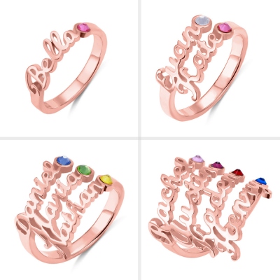 Personaliserad 1-4 Namn Birthstone Ring