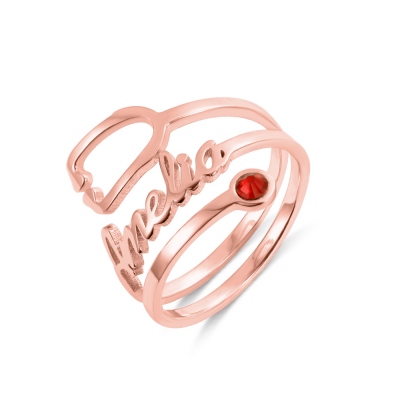 Personligt namn &amp; Birthstone Stetoskopring i guld