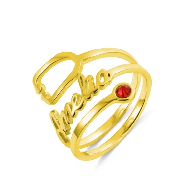 Personligt namn &amp; Birthstone stetoskopring i rosaguld