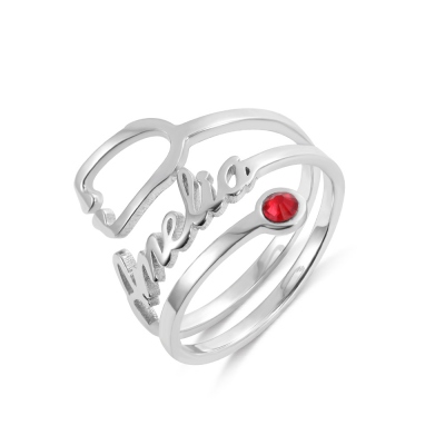 Personligt namn &amp; Birthstone stetoskopring i rosaguld