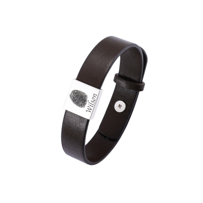 Personalized Men's Leather Bracelet with Couple's Fingerprint