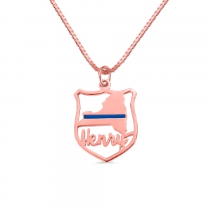 Personalized Police Badge State Map Name Necklace in Rose Gold