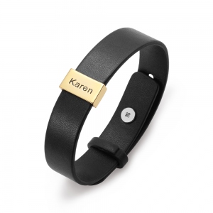 Personalized Name Leather Bracelet for Family in Gold